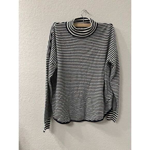 MADEWELL‎ Stripe- Mix Ashbury Mock Neck Sweater Black Stripes Size S - Picture 1 of 6